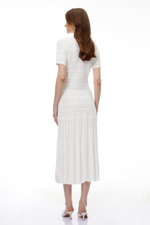 Aurohaya Nephele White Button Down Knit Midi Dress