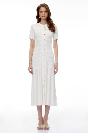 Aurohaya Nephele White Button Down Knit Midi Dress