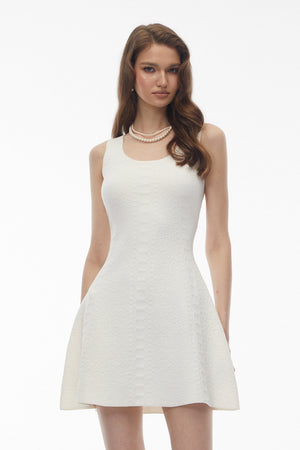 Aurohaya Niobe White Sleeveless Textured Knit Mini Dress