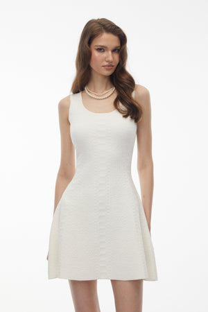 Aurohaya Niobe White Sleeveless Textured Knit Mini Dress