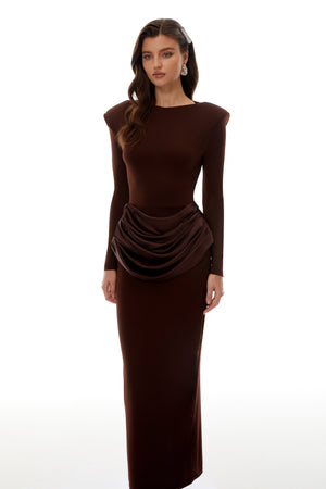 Aurohaya Norma Brown Draped Panel Maxi Dress