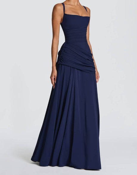 Victoire Square Neck Elegant Maxi Dress / Navy
