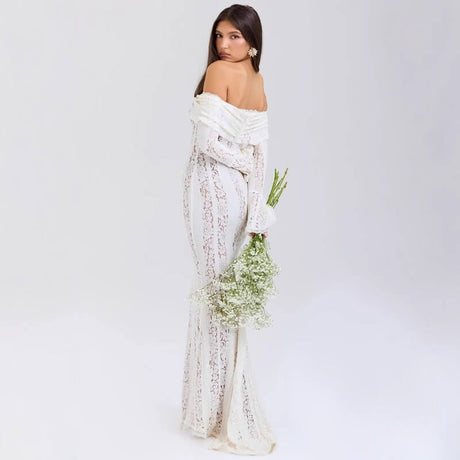 Aurohaya Capucine Off Shoulder Lace Maxi Dress