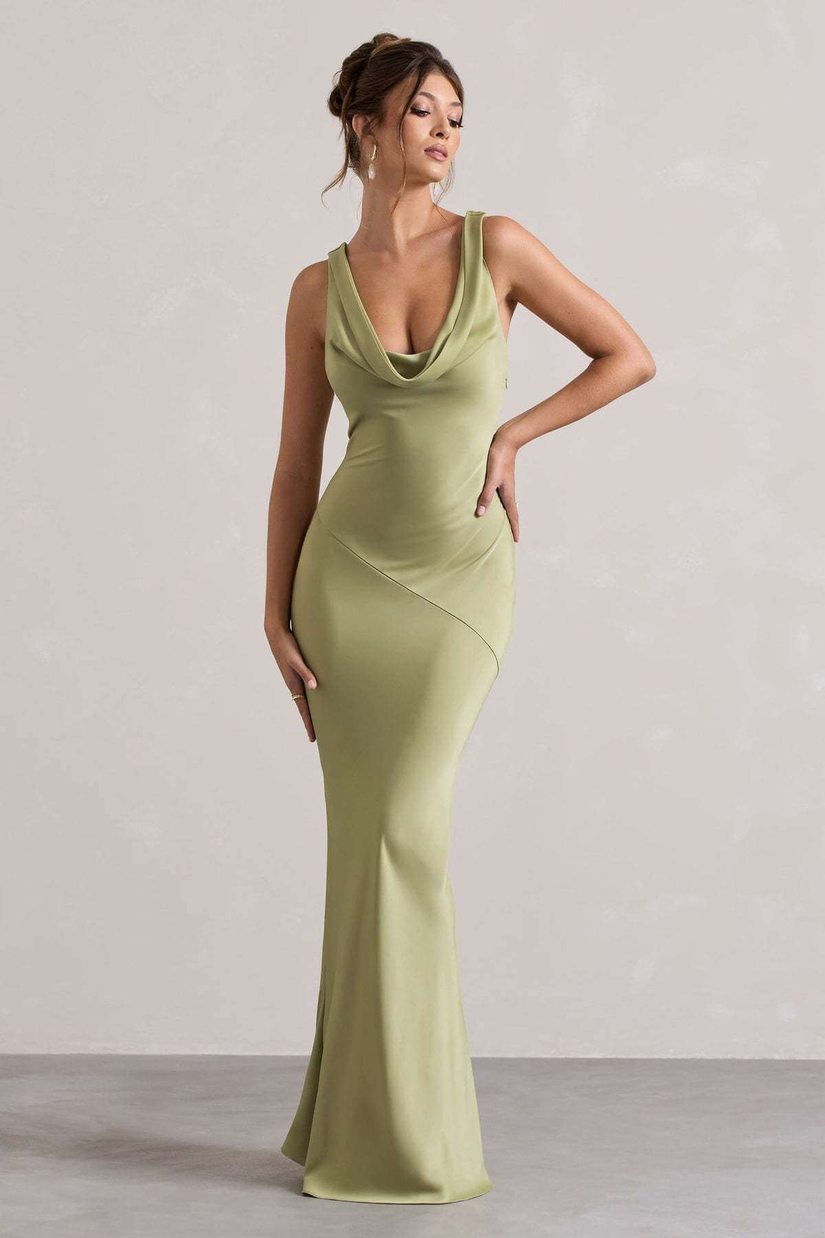 Aurohaya Élodie Satin Cowl-Neck Slip Maxi Dress