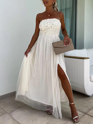 Aurohaya Casual Fashion Slit Maxi Dress White