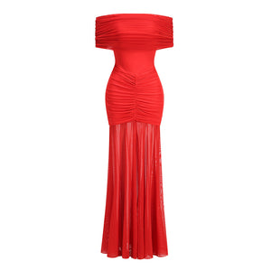 Aurohaya Ninon tulle-panel smocked maxi dress