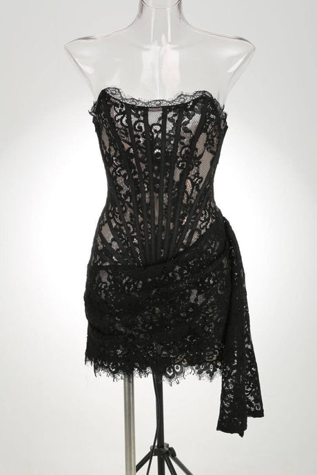 Aurohaya Dominique Strapless Lace Corset Mini Dress