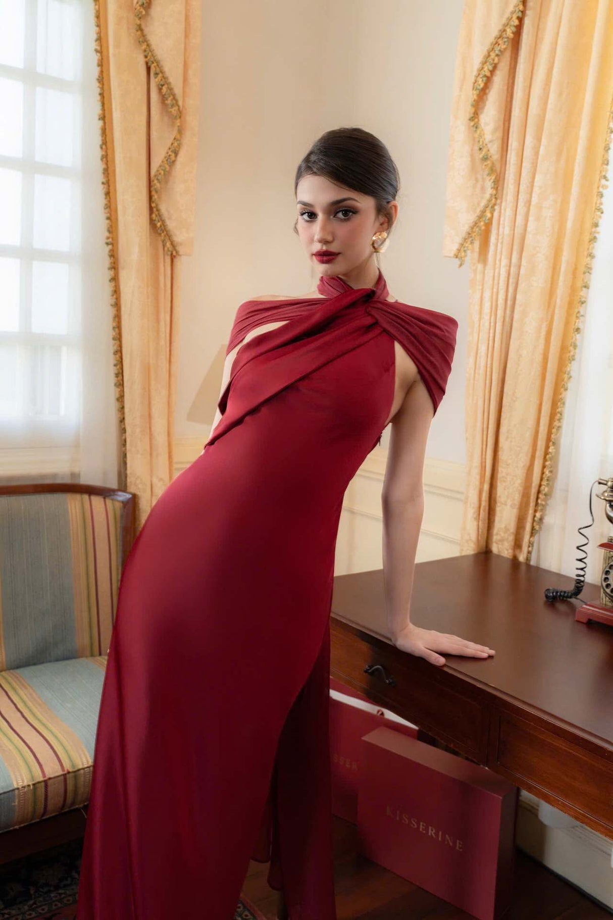 Aurohaya Adeline One-Shoulder Satin Maxi Dress