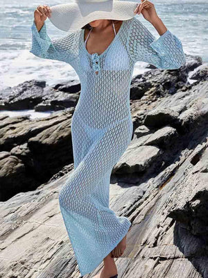 Aurohaya Casual Beach Swimsuit Cover Up Maxi Dress Blue