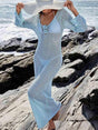 Aurohaya Casual Beach Swimsuit Cover Up Maxi Dress Blue