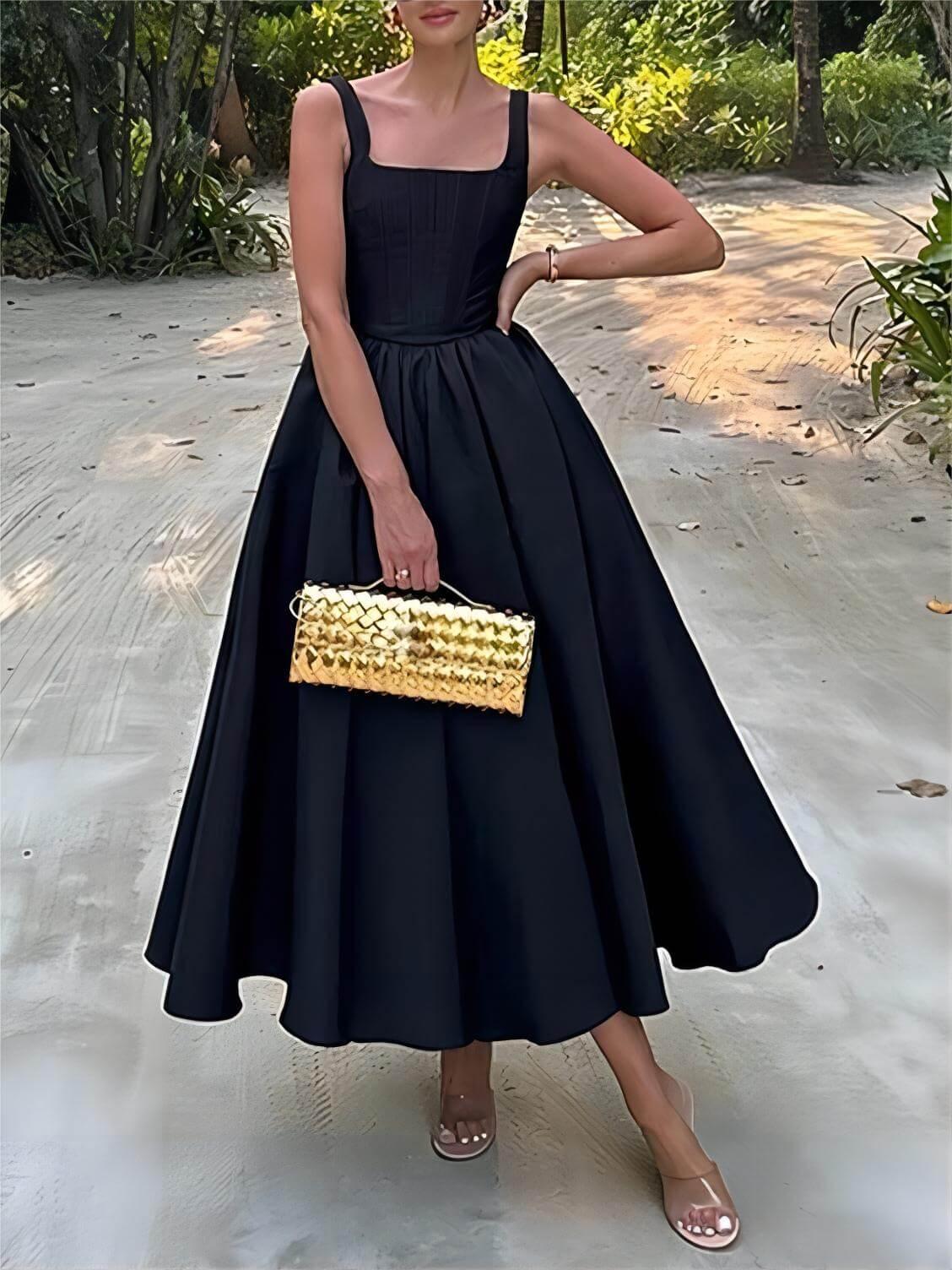 Aurohaya Stylish And Elegant Off-Shoulder Strapless Sleeveless Maxi Dress Black