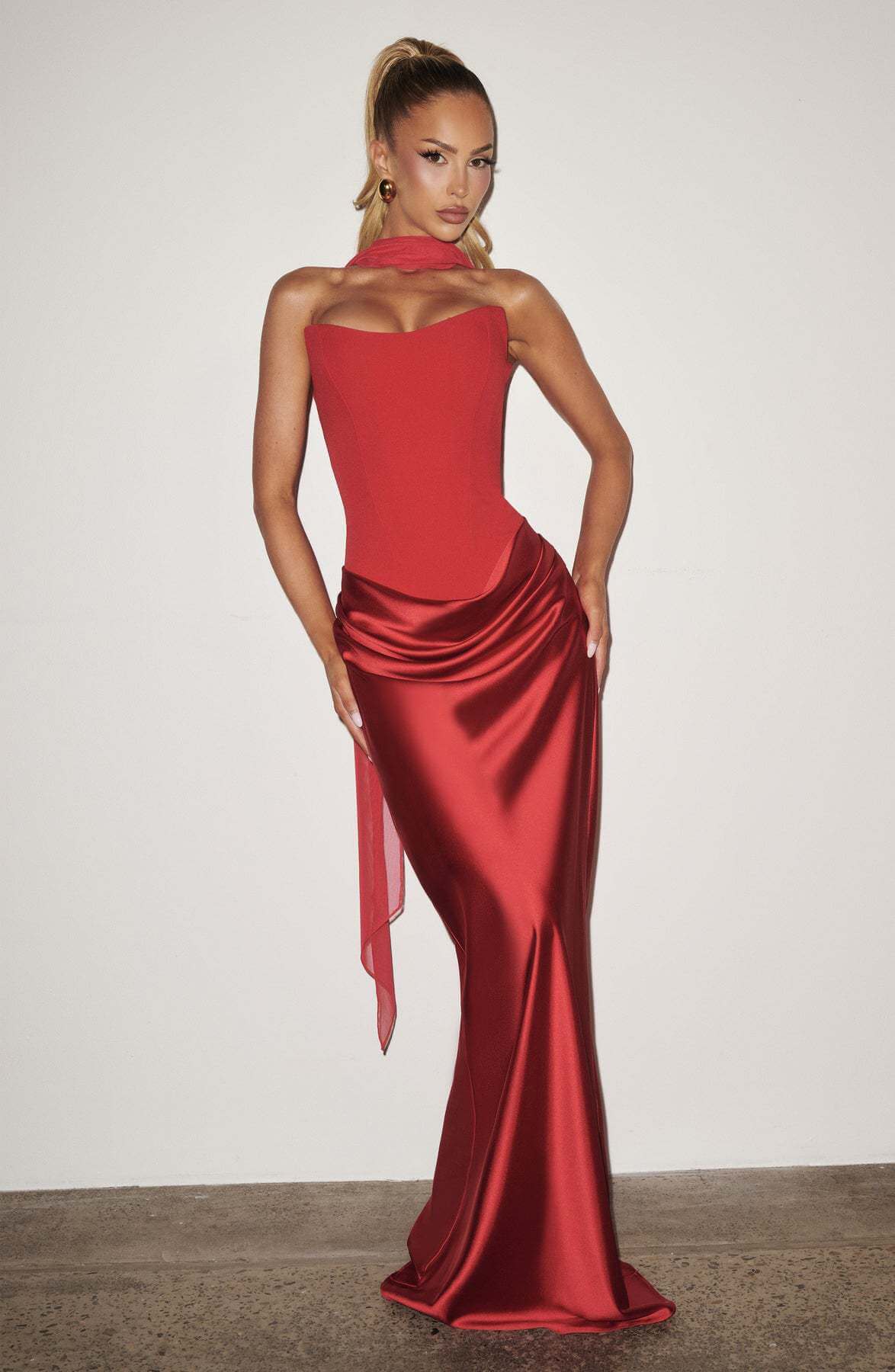 Aurohaya Coline Elegant Strapless Satin Maxi Dress
