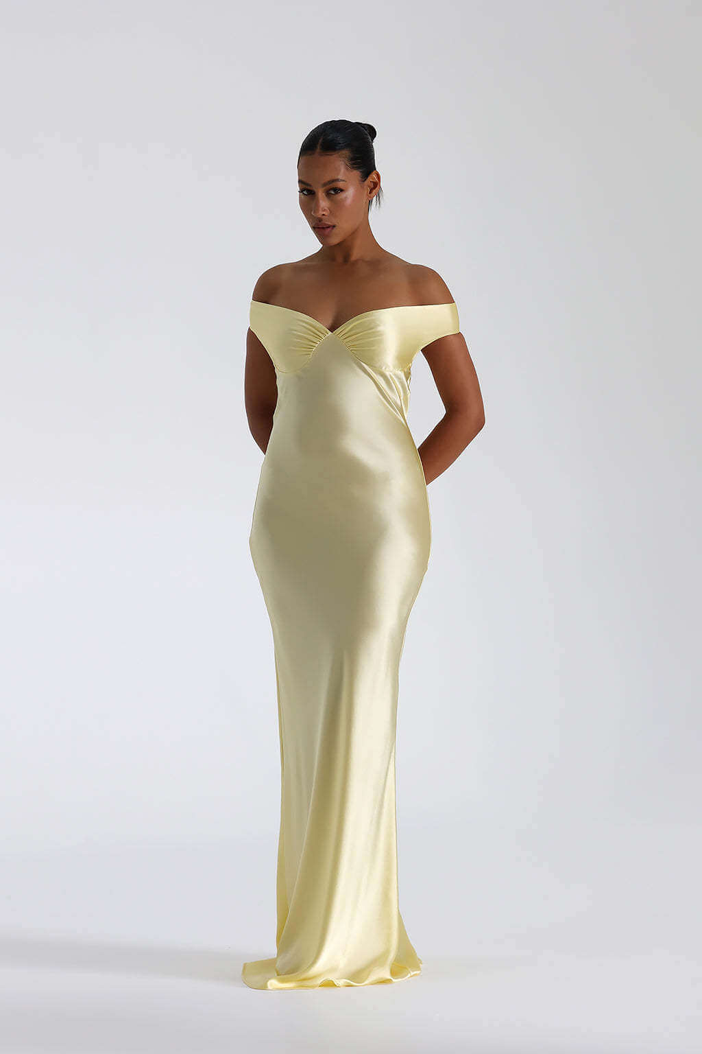 Aurohaya Félicité Satin Off-Shoulder Maxi Dress