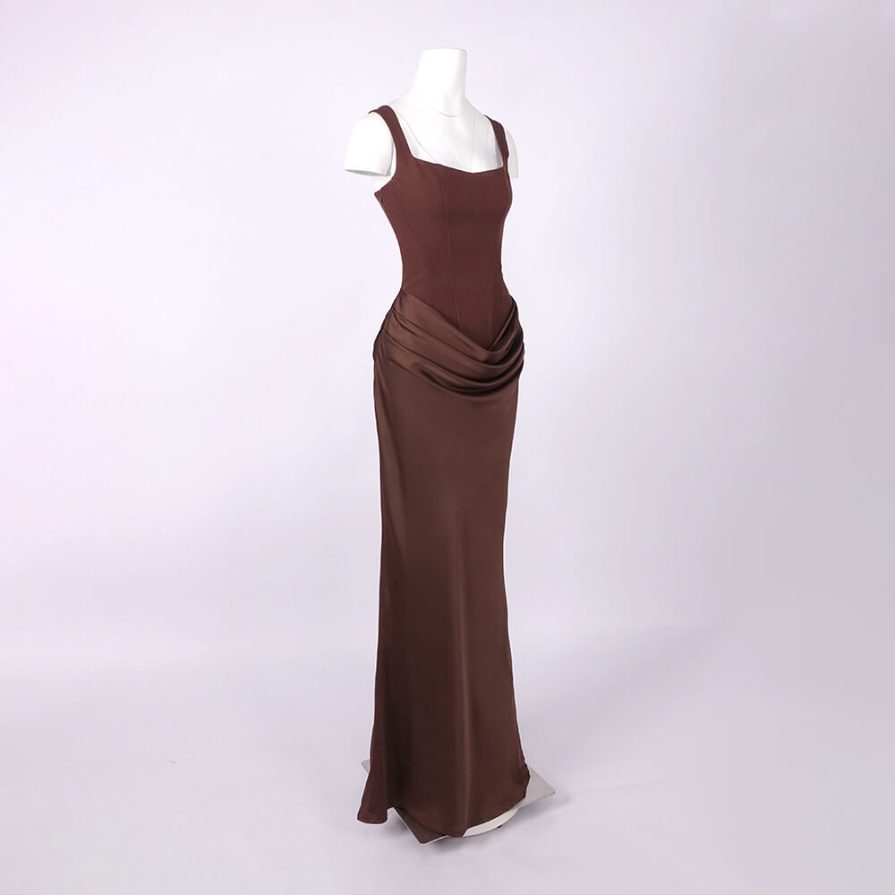 Hortense Square Neck Corset Maxi Dress / Brown