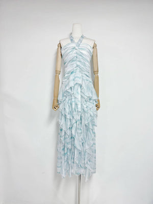 Aurohaya Mila Ruffle Halter Maxi Dress