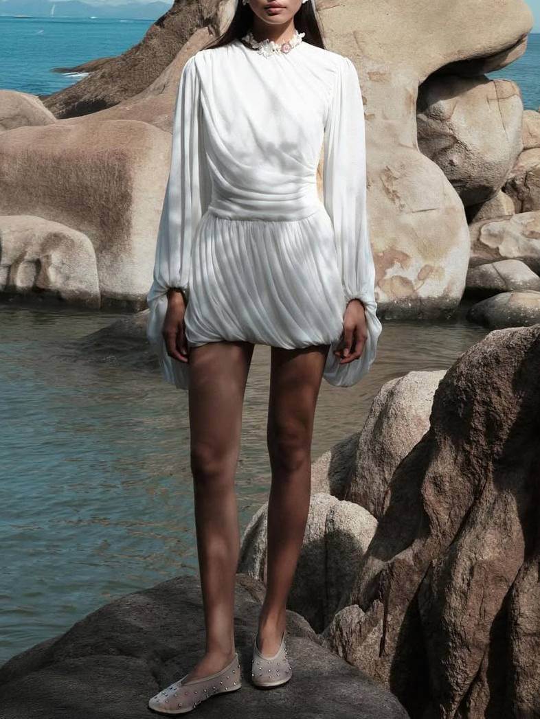 Aurohaya Yvonne Casual Pleated Mini Dress