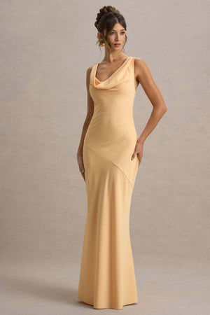 Aurohaya Élodie Satin Cowl-Neck Slip Maxi Dress