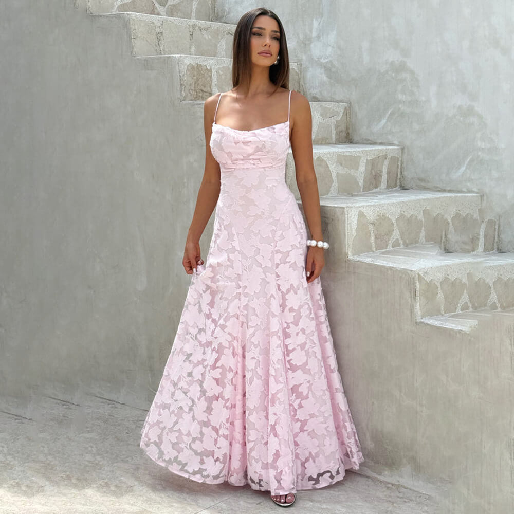 Aurohaya Victoire Lace Maxi Dress Pink