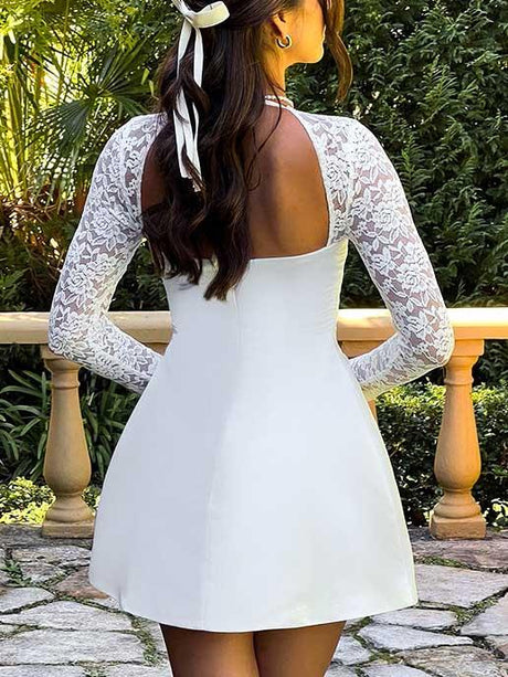 Aurohaya Elegant Sequin Panel Long Sleeve Mini Dress