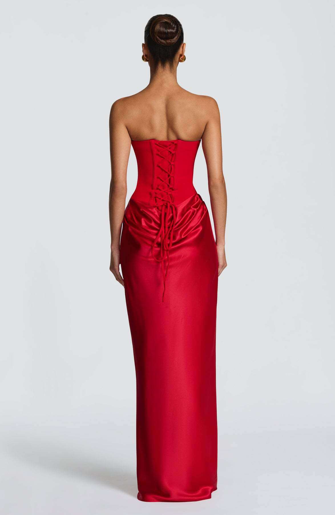Aurohaya Coline Elegant Strapless Satin Maxi Dress