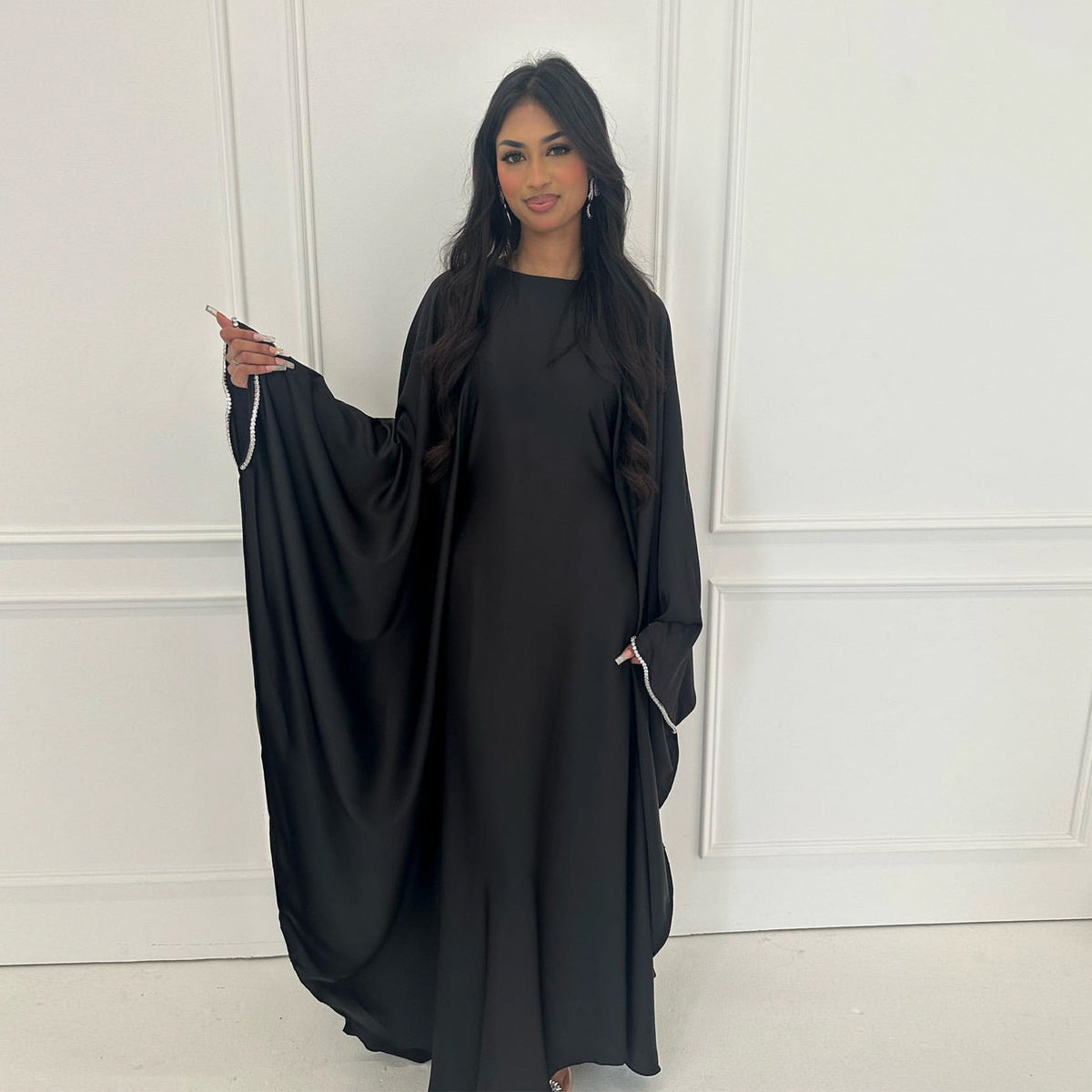 Fashion Satin  Butterfly Abaya