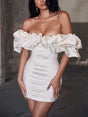 Aurohaya Satin Ruffled Strapless Mini Dress White