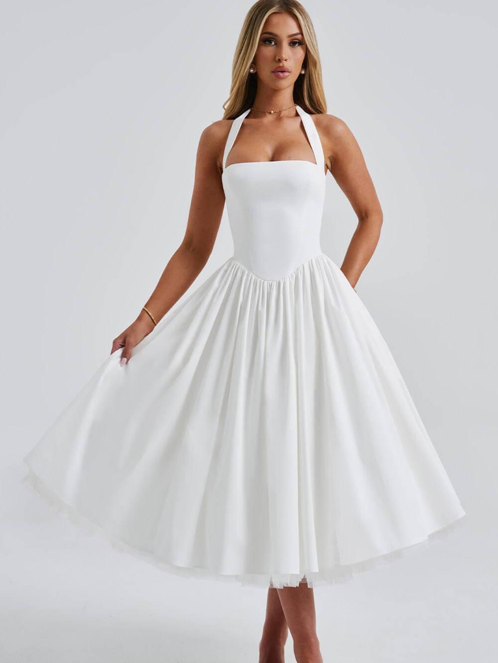 Aurohaya Margaux Halter Neck Midi Dress White