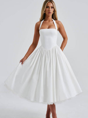 Aurohaya Margaux Halter Neck Midi Dress White