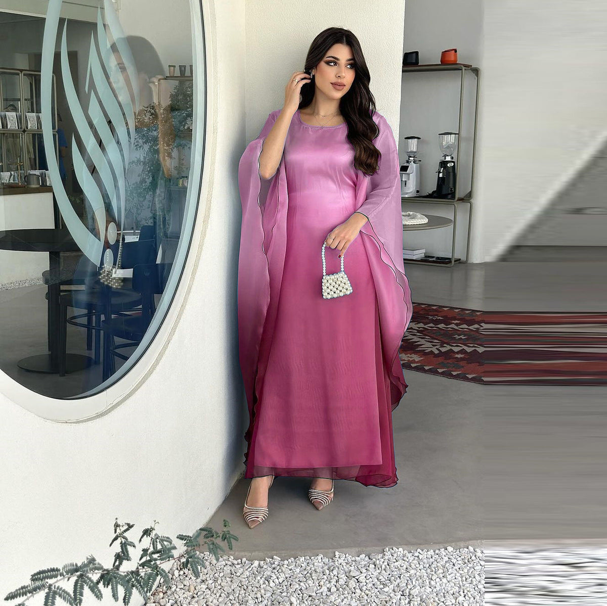 Fashion Gradient Satin Abaya