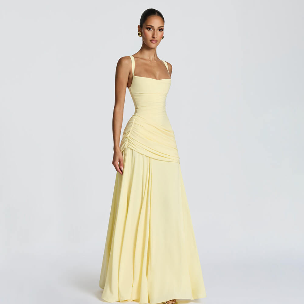 Aurohaya Victoire Square Neck Elegant Maxi Dress