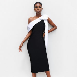 Aurohaya Inès One Shoulder Elegant Midi Dress