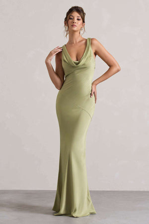 Aurohaya Élodie Satin Cowl-Neck Slip Maxi Dress