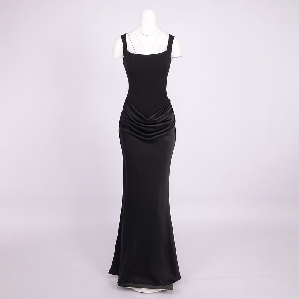 Hortense Square Neck Corset Maxi Dress / Black