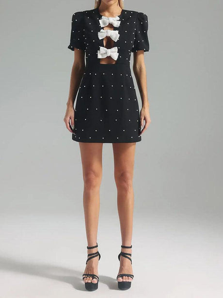Aurohaya Elegant And Exquisite Bow Puff Sleeve Mini Dress