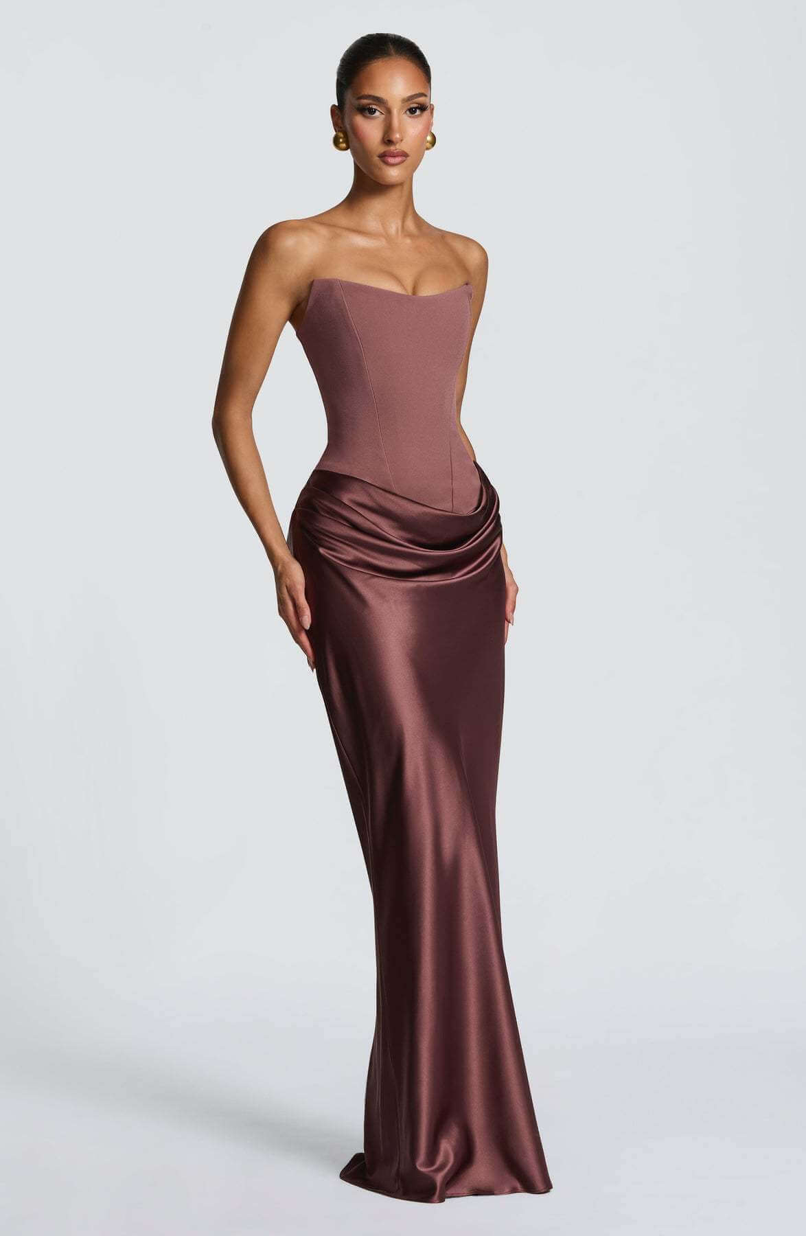 Aurohaya Coline Elegant Strapless Satin Maxi Dress
