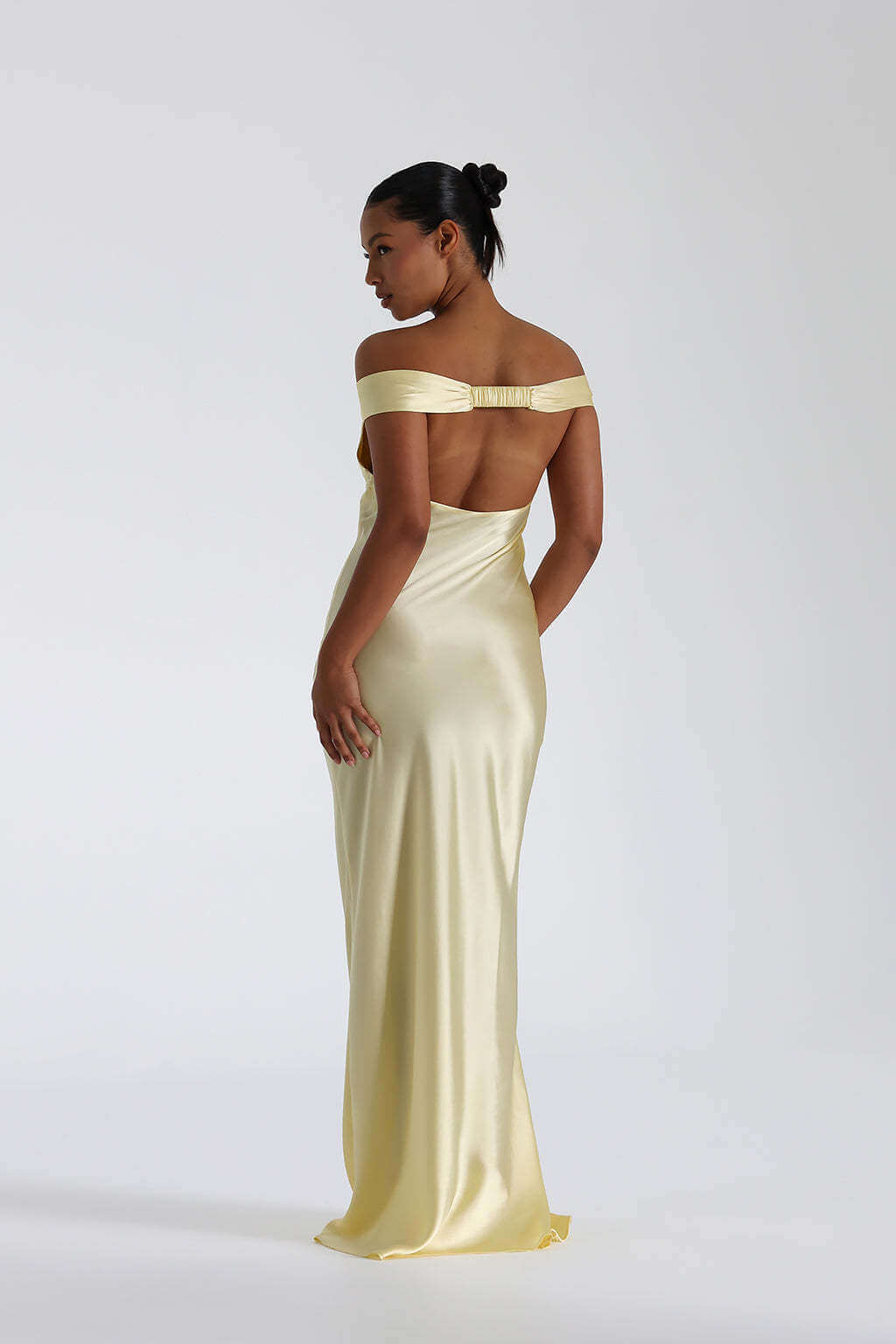 Aurohaya Félicité Satin Off-Shoulder Maxi Dress