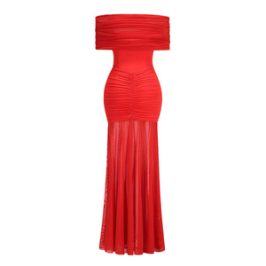 Aurohaya Ninon tulle-panel smocked maxi dress