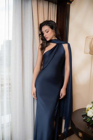 Aurohaya Adeline One-Shoulder Satin Maxi Dress