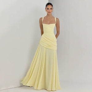 Aurohaya Victoire Square Neck Elegant Maxi Dress Yellow