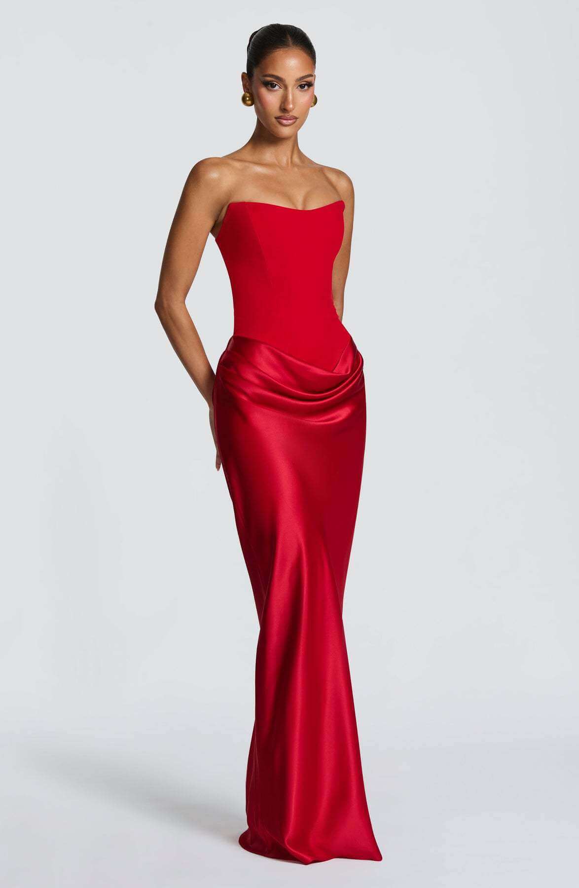 Aurohaya Coline Elegant Strapless Satin Maxi Dress