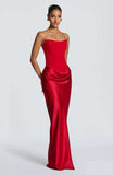 Aurohaya Coline Elegant Strapless Satin Maxi Dress