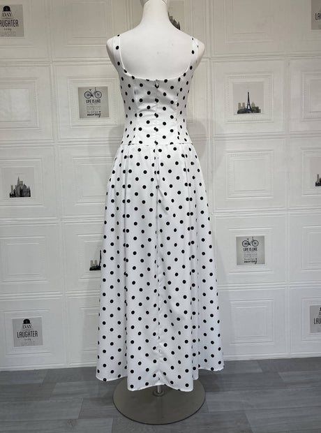 Aurohaya Madeleine Polka Dot Square Neck A-Line Maxi Dress