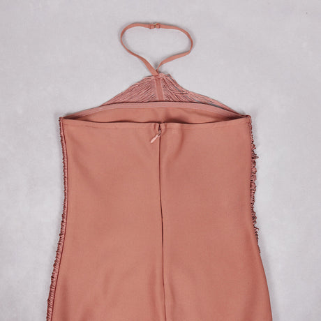 Aurohaya Jade Ruched Halter Neck Maxi Dress