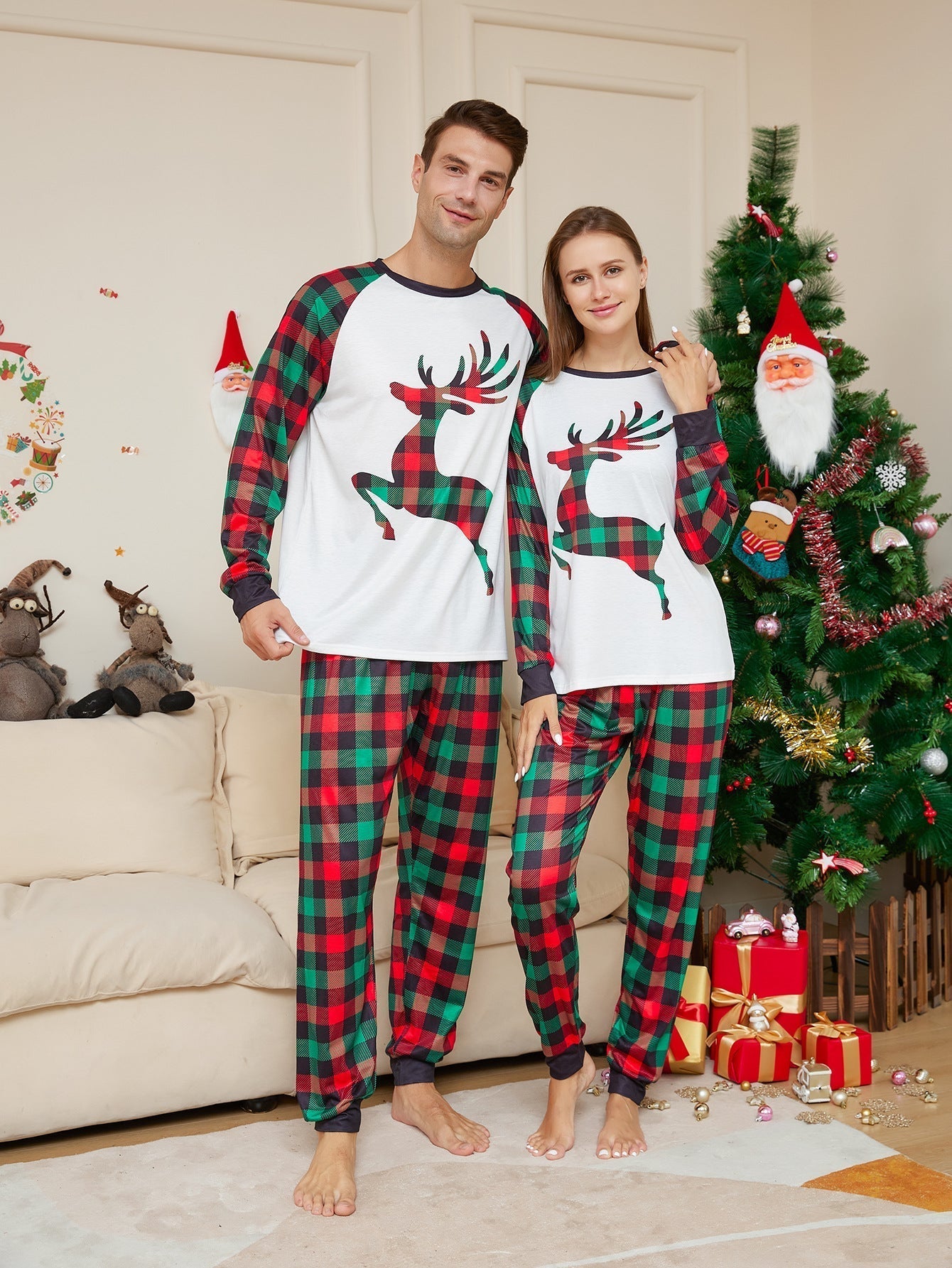 Christmas Checkered Deer Fmalily Matching Pajamas Sets