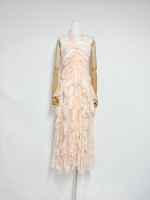 Aurohaya Mila Ruffle Halter Maxi Dress