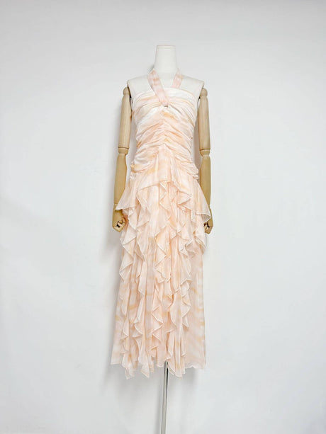Aurohaya Mila Ruffle Halter Maxi Dress