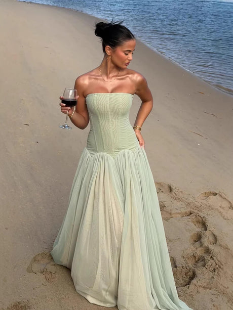 Aurohaya Galaxie Strapless Pleated Maxi Dress