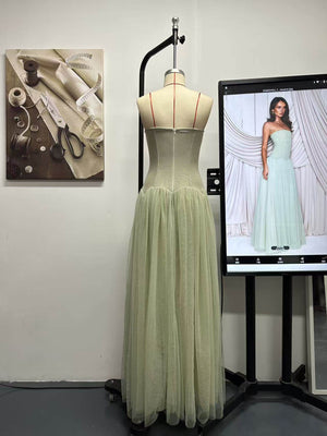 Aurohaya Galaxie Strapless Pleated Maxi Dress