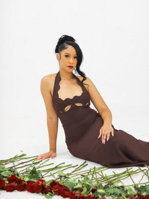 Aurohaya Noisette Halter Cut-Out Bodycon Maxi Dresses