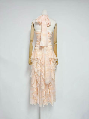 Aurohaya Mila Ruffle Halter Maxi Dress